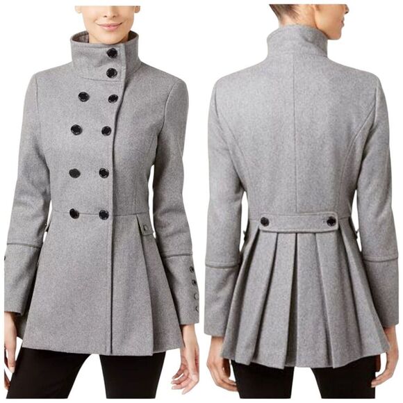 CALVIN KLEIN DOUBLE-BREASTED SKIRTED COAT SIZE US 6 COLOR GRAY MSRP $320 - Picture 1 of 13